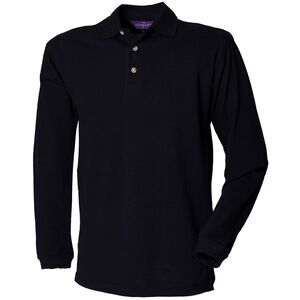 Henbury Mens Pique Long-Sleeved Polo Shirt / Black
